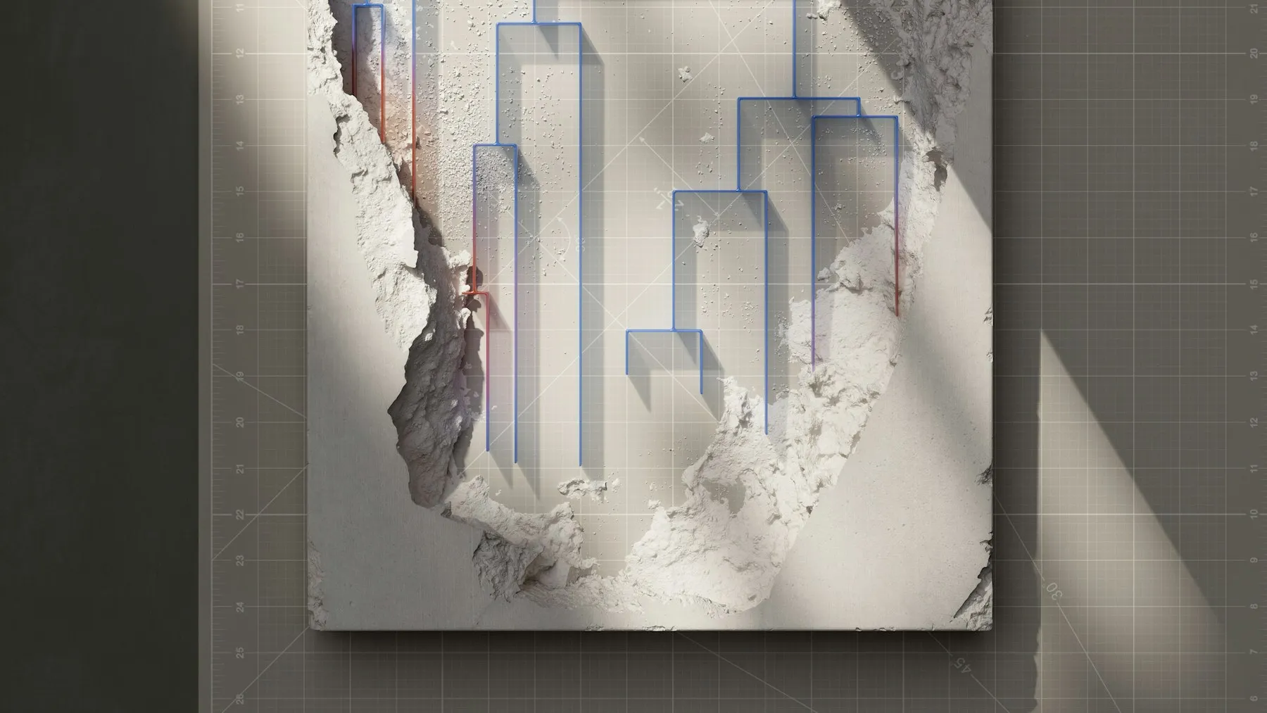 Abstract AI city illustration with blue data lines