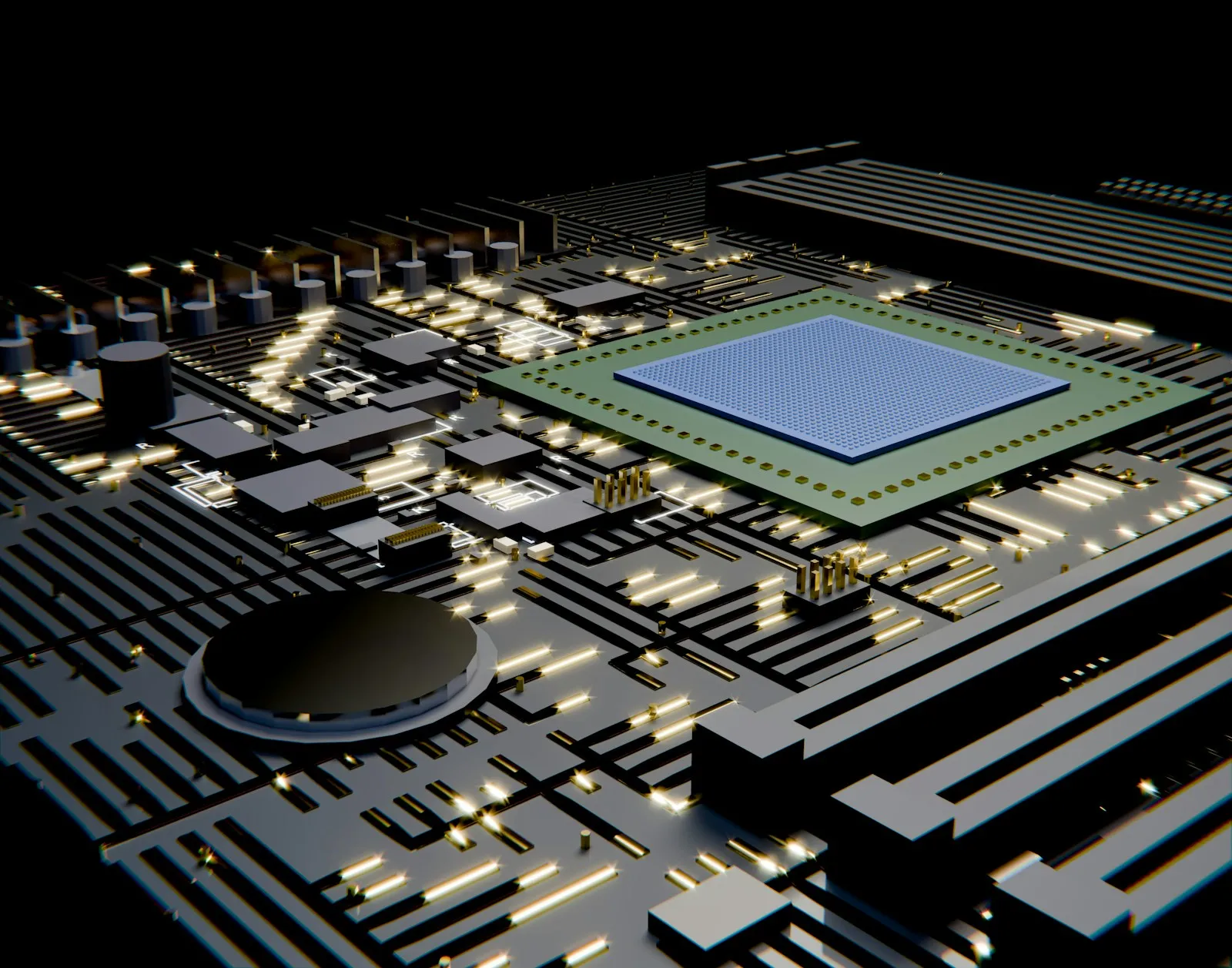 Detailed circuit board with a central processing chip