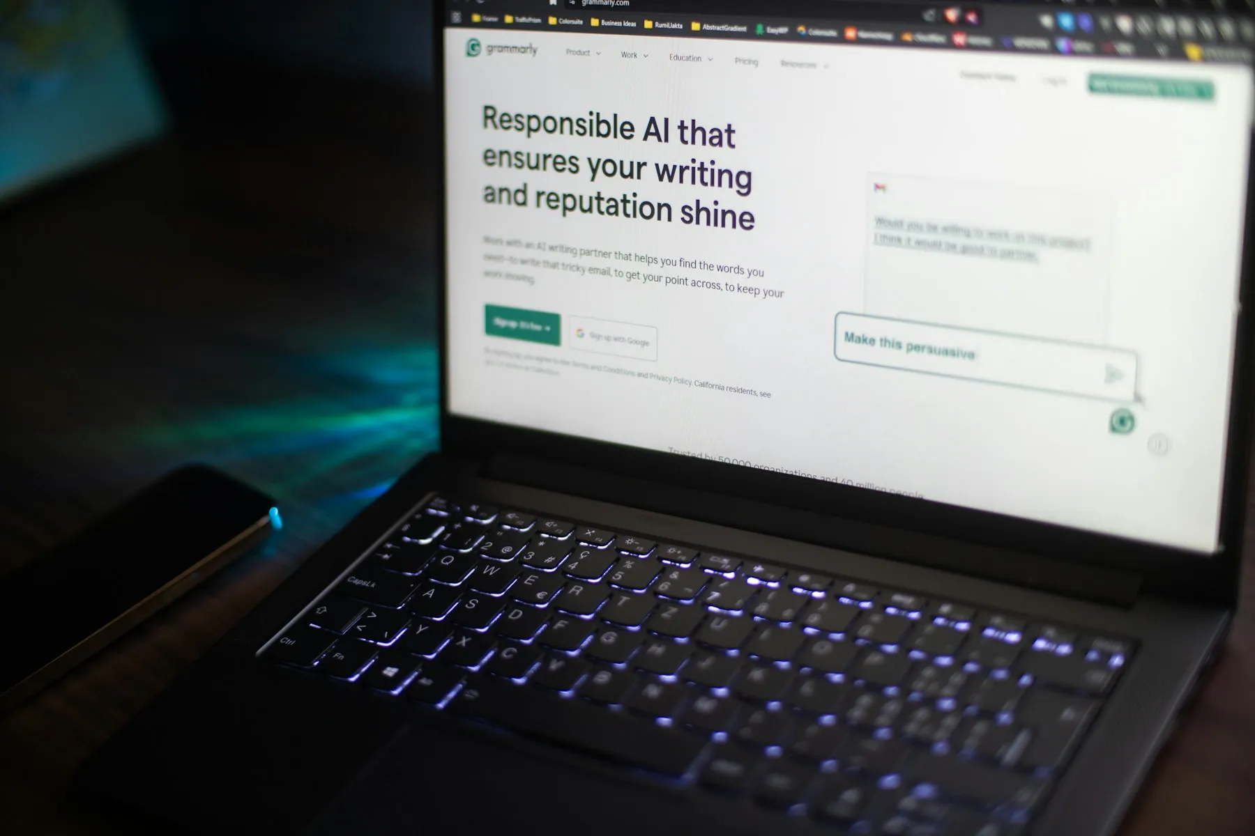 Laptop showing a responsible AI writing website
